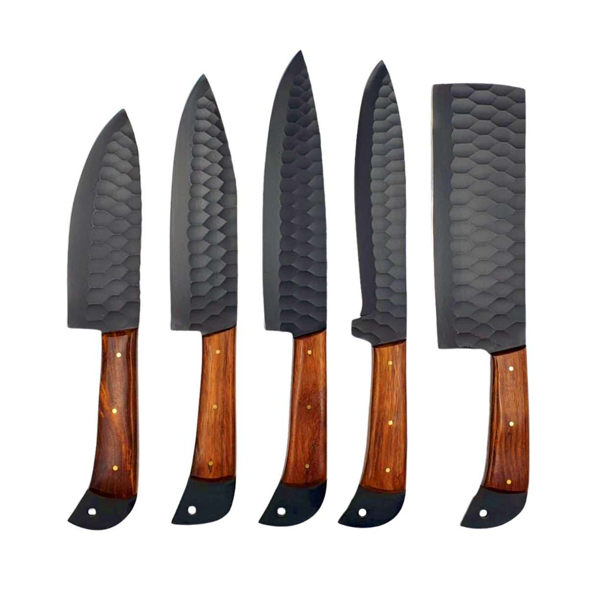 5-Piece Black Coated Stainless Steel Chef's Set with Rosewood Handles