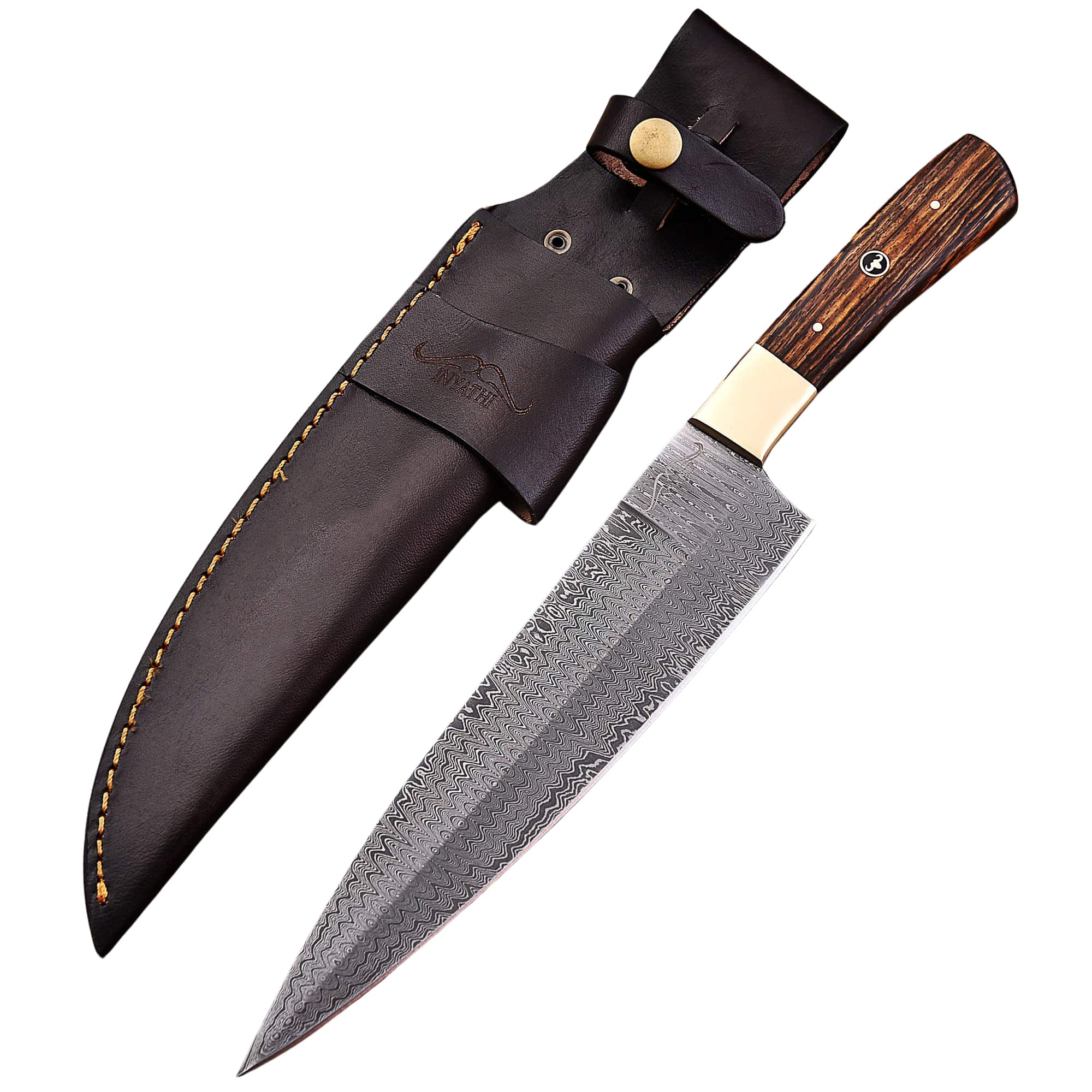 Dagger Grind Ladder Pattern Damascus Chef Knife with Rosewood Handle