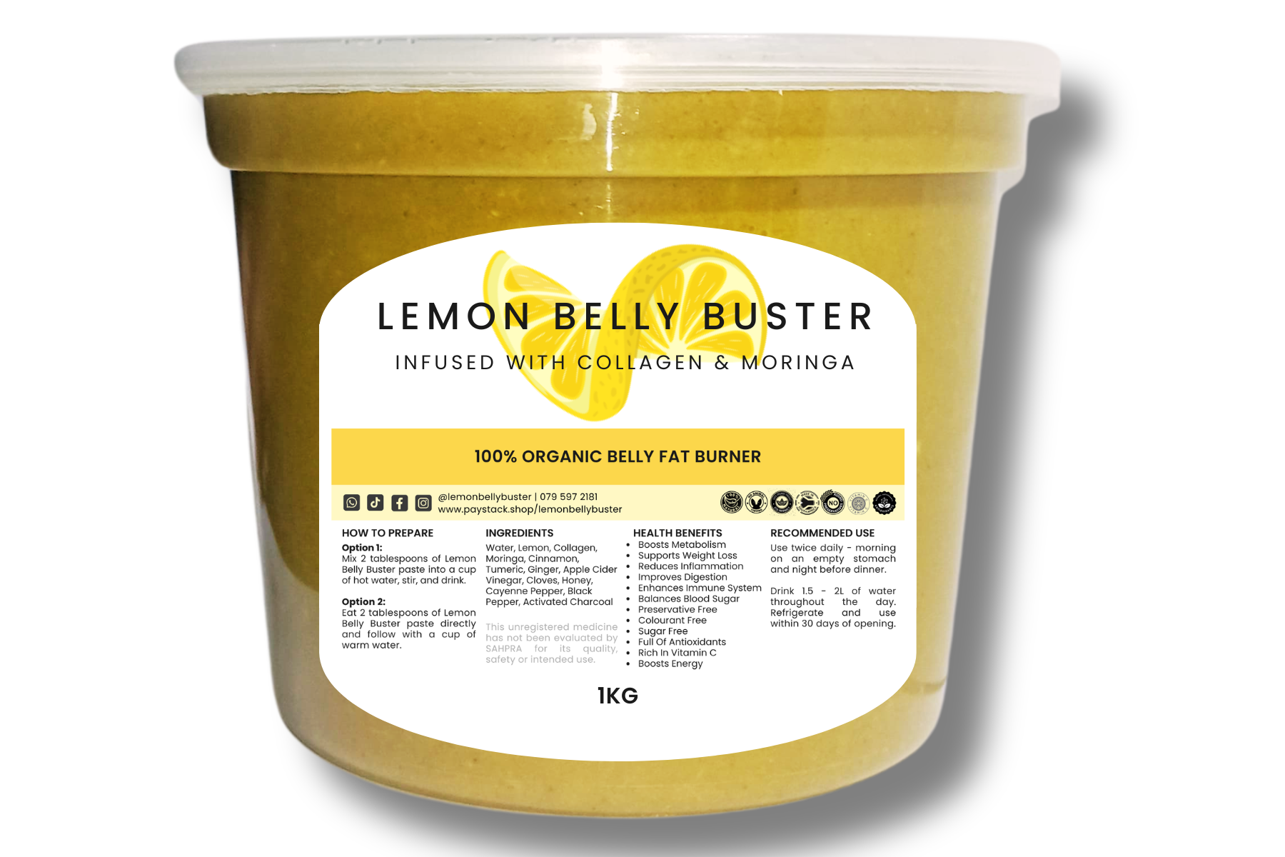 Lemon Belly Buster 1KG - Natural Fat Burner - Infused with Collagen and Moringa