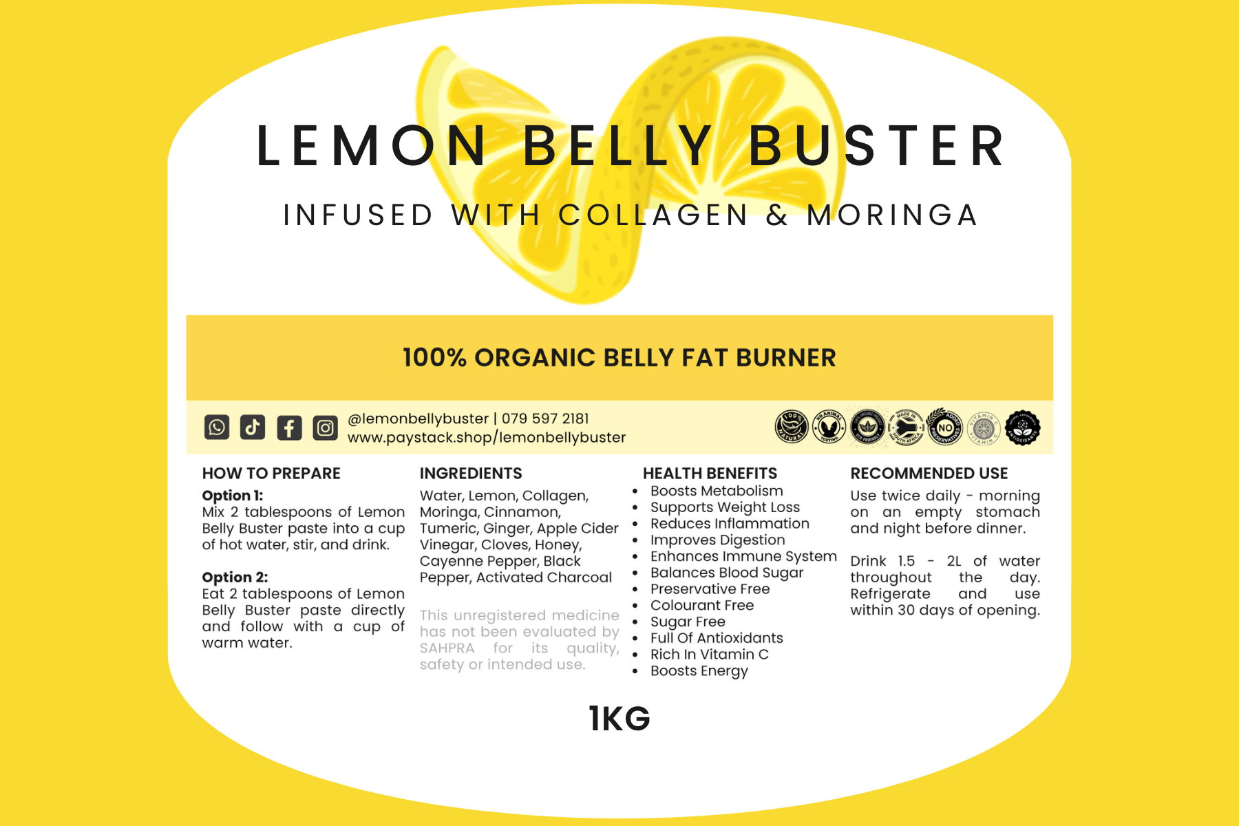 Lemon Belly Buster 1KG - Natural Fat Burner - Infused with Collagen and Moringa - Image 2